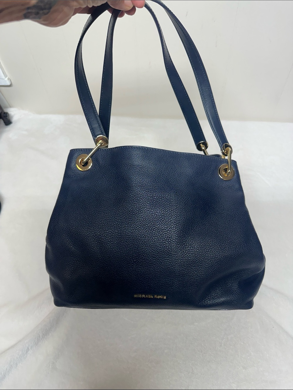 Michael Kors Raven Midnight Pebbled Leather Shoulder Tote Hobo bag